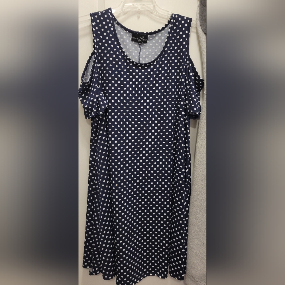 Lexington Avenue Plus Poka Dot Cold Shoulder Dress